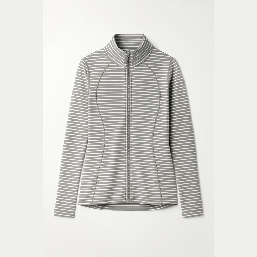 Reebok Gray and White Ski Jacket with Stripes